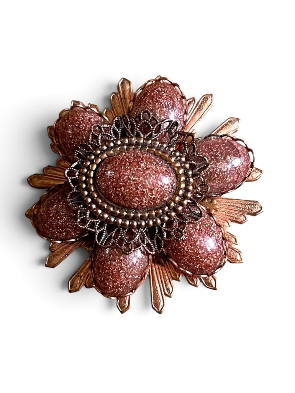 Rose Gold Vintage Brooch Copper Glitter Rhinestones